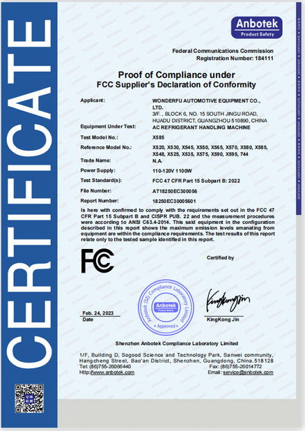 CHINE Guangzhou Wonderfu Automotive Equipment Co., Ltd certifications