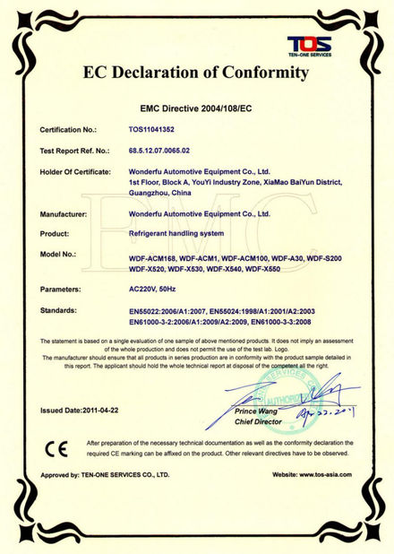 CHINE Guangzhou Wonderfu Automotive Equipment Co., Ltd certifications